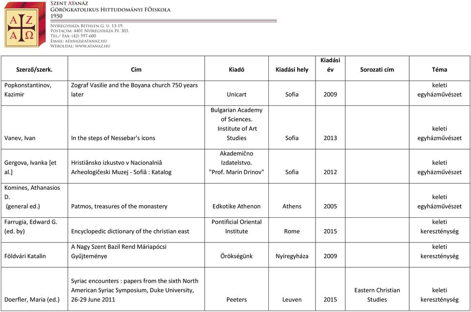 Sciences. Institute of Art Studies Sofia 2013 egyházművészet Gergova, Ivanka [et al.] Hristiânsko izkustvo v Nacionalniâ Arheologičeski Muzej - Sofiâ : Katalog Akademično Izdatelstvo. "Prof.