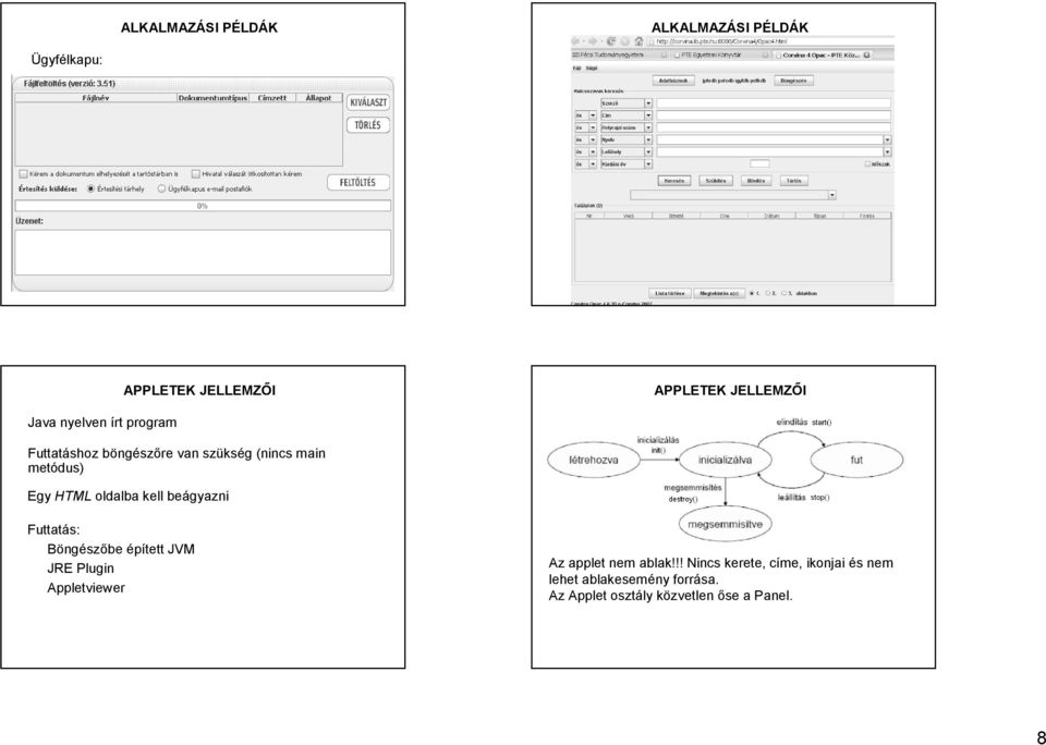 kell beágyazni Futtatás: Böngészőbe épített JVM JRE Plugin Appletviewer Az applet nem ablak!