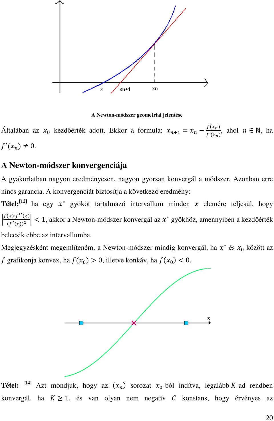 A konvergenciát biztosítja a következő eredmény: Tétel: [12] ha egy gyököt tartalmazó intervallum minden elemére teljesül, hogy 1, akkor a Newton-módszer konvergál az gyökhöz,