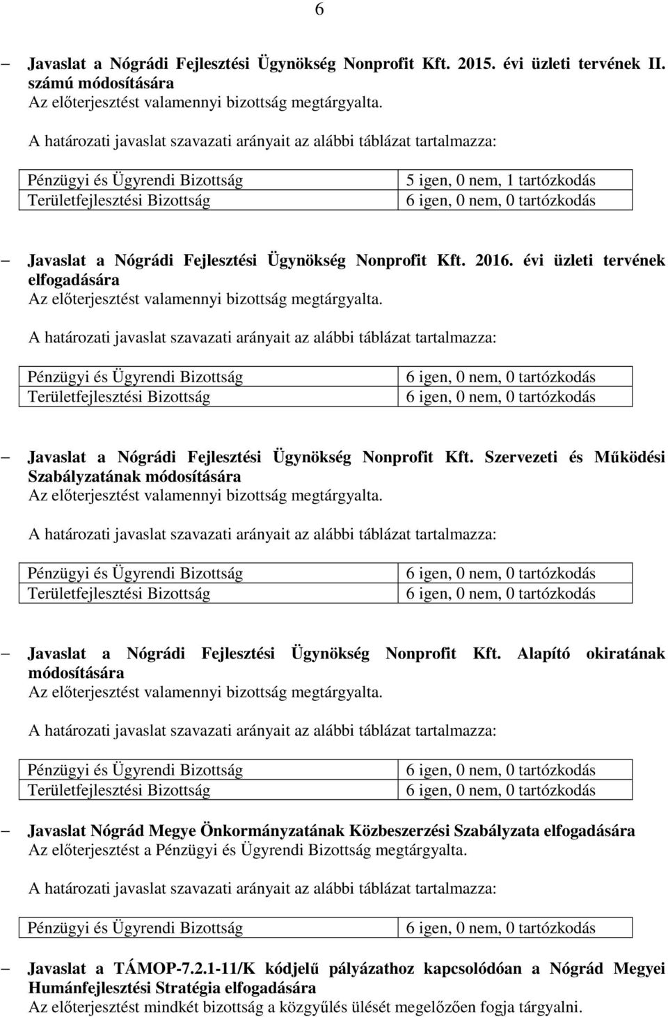 évi üzleti tervének elfogadására Az előterjesztést valamennyi bizottság megtárgyalta.