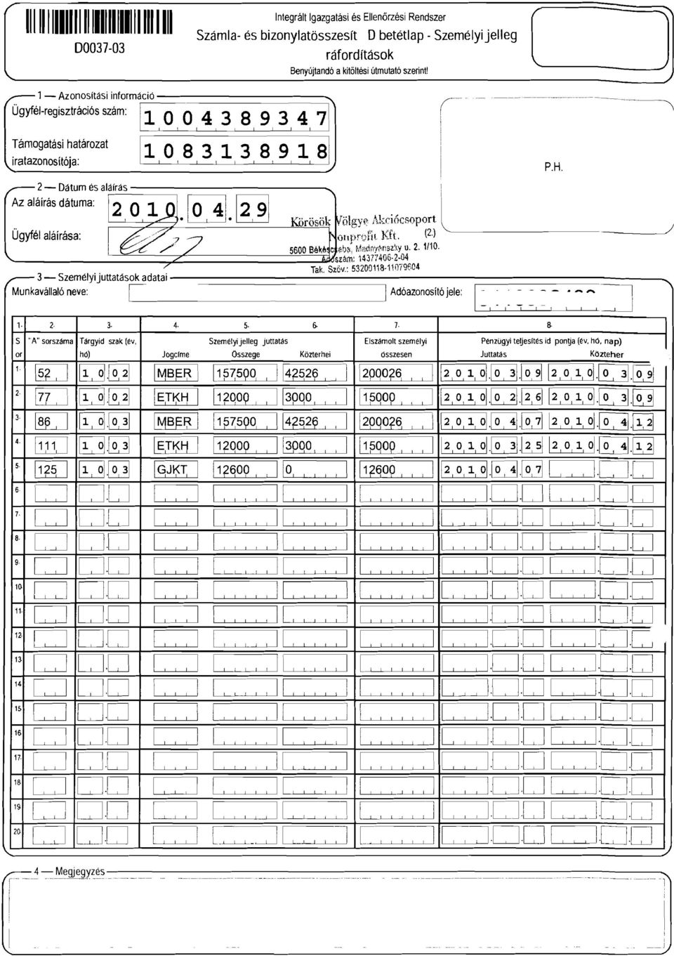 Akciócsoport OllNi)fit Kft. (2.)... ~~ r / 5600 eé~é~*b~~ MndnyM,Úy u. 2./0. ; Z A szám: 4377406 2 04 Tak. Szóv.