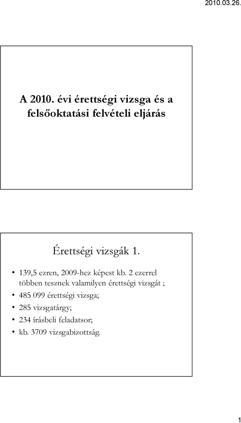 vizsgák 1. 139,5 ezren, 2009-hez képest kb.