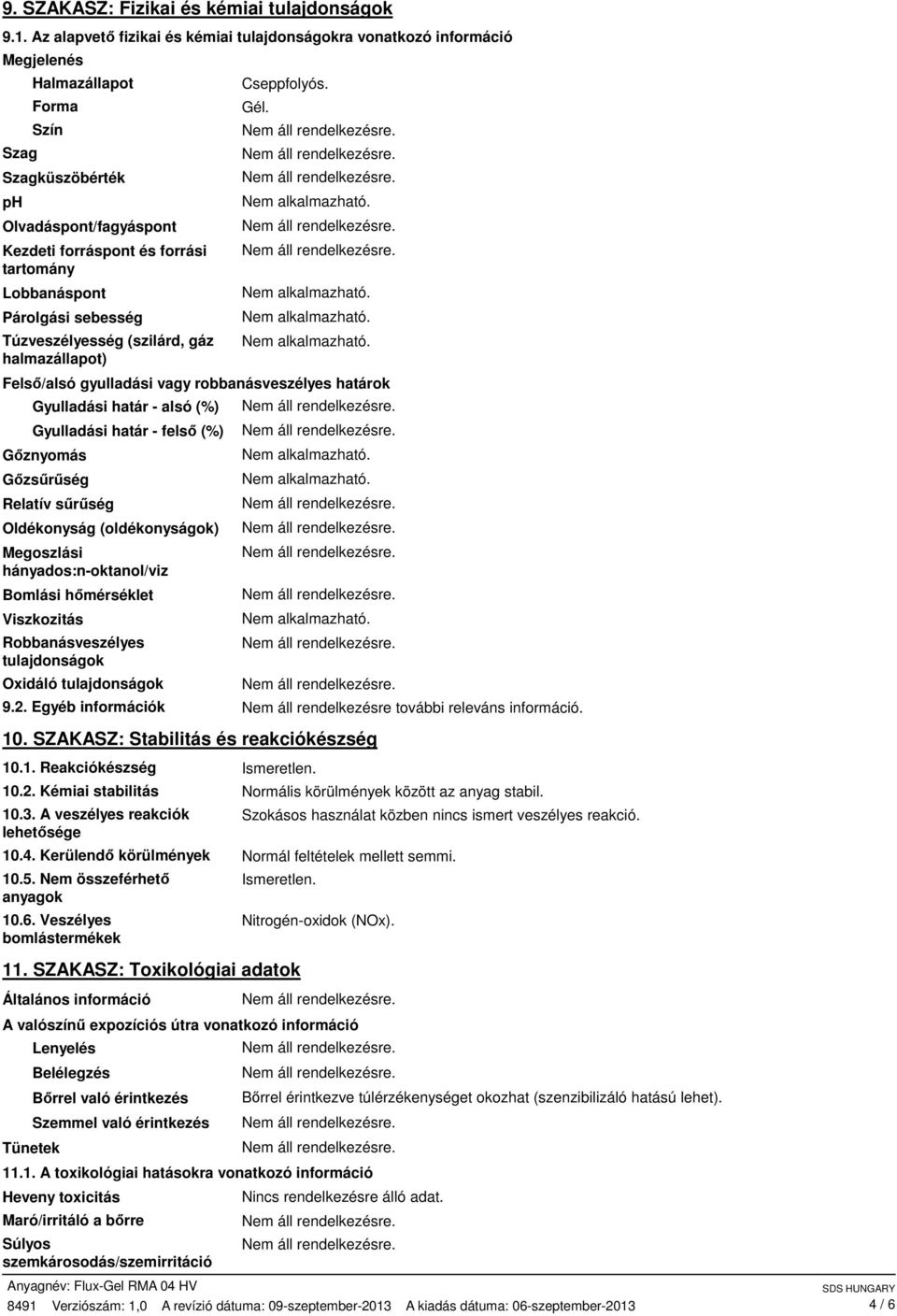 Lobbanáspont Párolgási sebesség Túzveszélyesség (szilárd, gáz halmazállapot) Cseppfolyós. Gél.