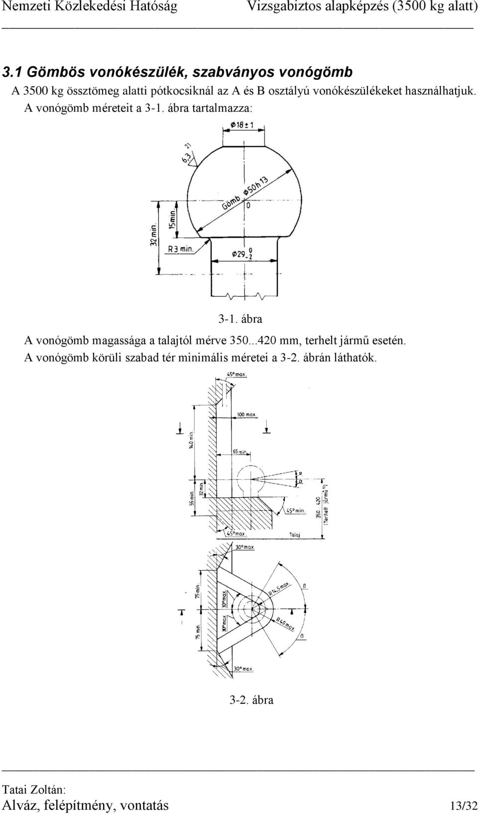 ábra A vonógömb magassága a talajtól mérve 350...420 mm, terhelt jármű esetén.