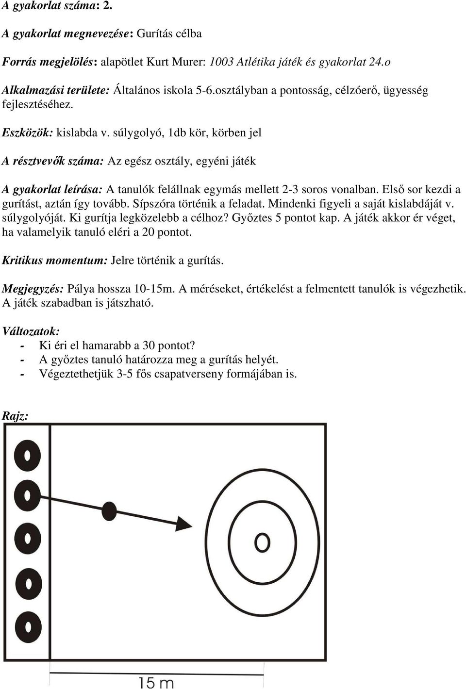 súlygolyó, 1db kör, körben jel A résztvevők száma: Az egész osztály, egyéni játék A gyakorlat leírása: A tanulók felállnak egymás mellett 2-3 soros vonalban.