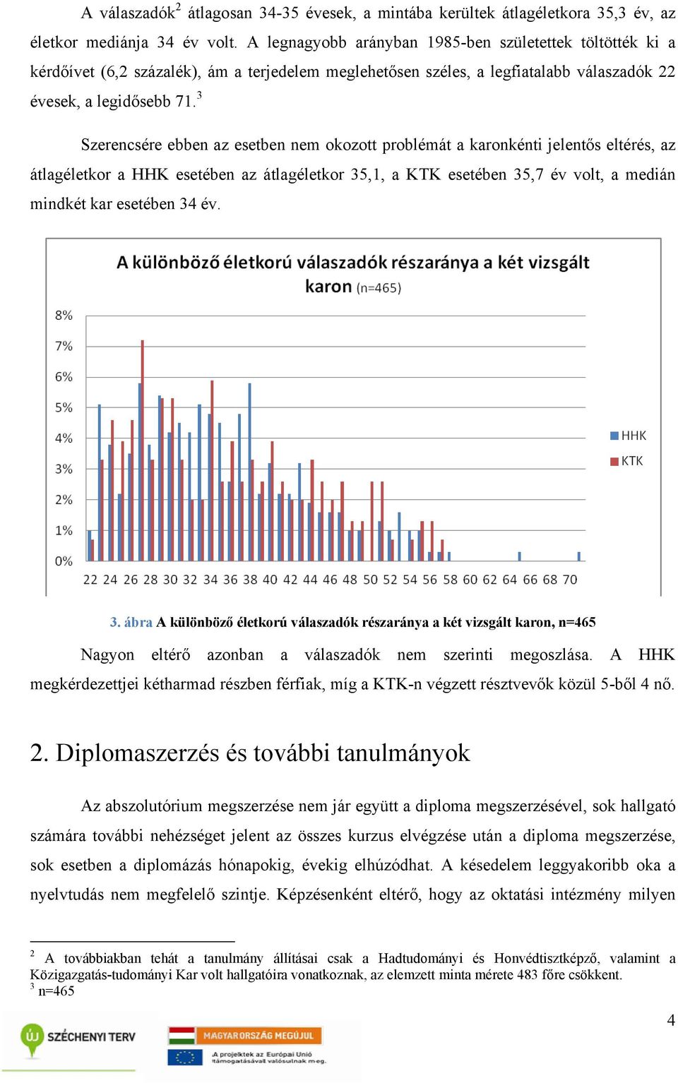 3 Szerencsére ebben az esetben nem okozott problémát a karonkénti jelentős eltérés, az átlagéletkor a HHK esetében az átlagéletkor 35,1, a KTK esetében 35,7 év volt, a medián mindkét kar esetében 34