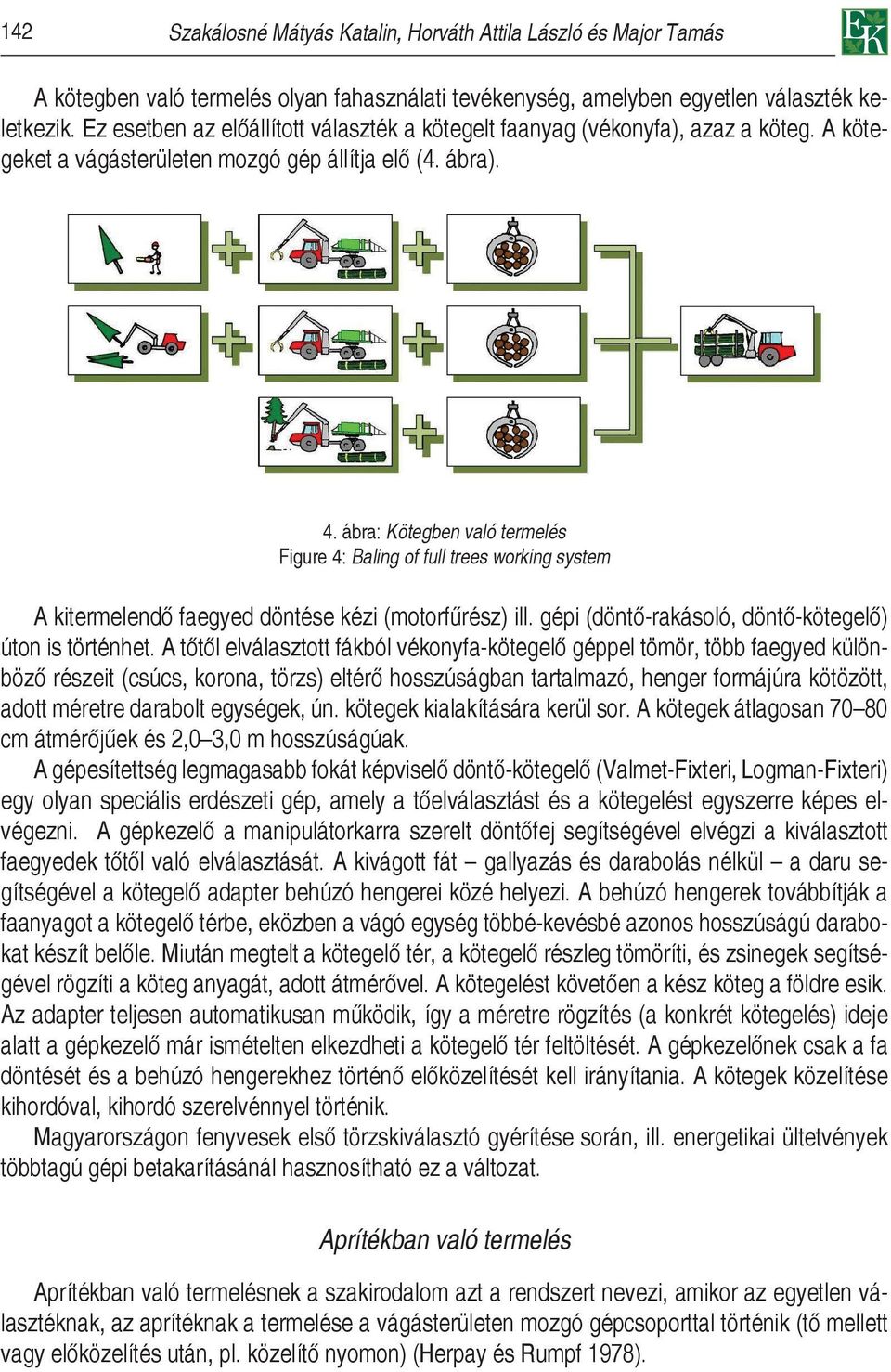 ábra: Kötegben való termelés Figure 4: Baling of full trees working system A kitermelendő faegyed döntése kézi (motorfűrész) ill. gépi (döntő-rakásoló, döntő-kötegelő) úton is történhet.