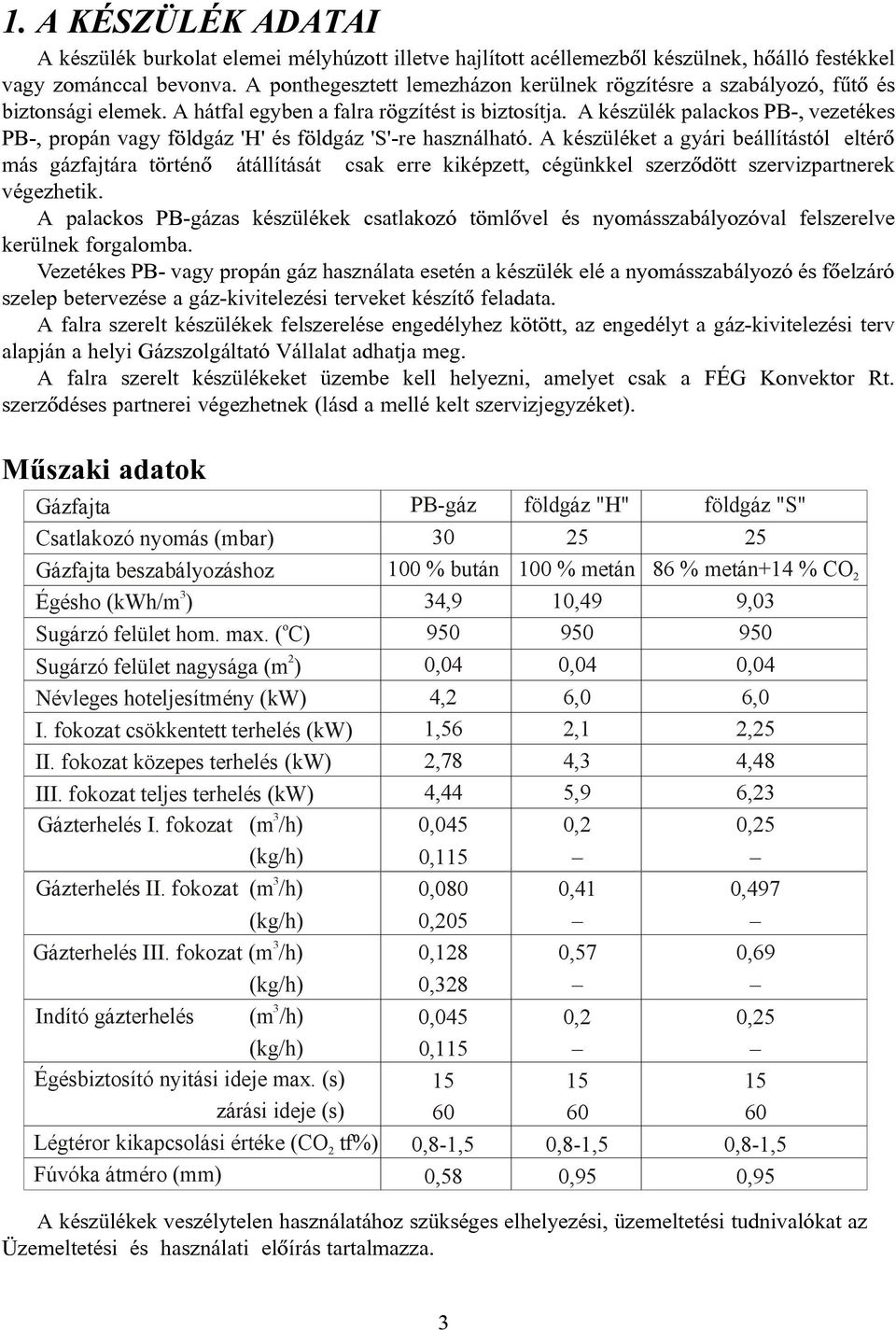 A készülék palackos PB-, vezetékes PB-, propán vagy földgáz 'H' és földgáz 'S'-re használható.