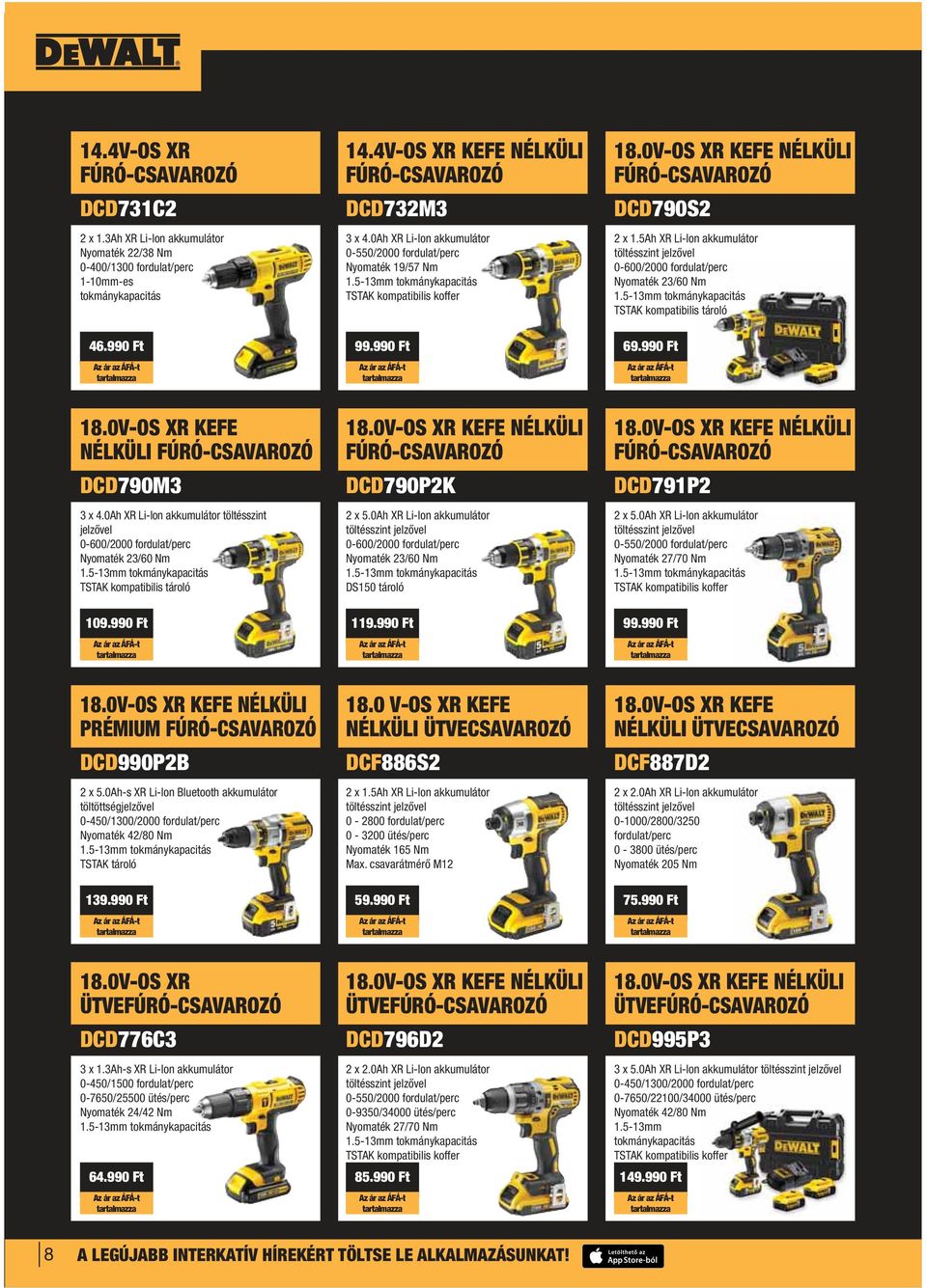 5-13mm tokmánykapacitás TSTAK kompatibilis koffer 18.0V-OS XR KEFE NÉLKÜLI FÚRÓ-CSAVAROZÓ 2 x 1.5Ah XR Li-Ion akkumulátor 0-600/2000 fordulat/perc Nyomaték 23/60 Nm 1.