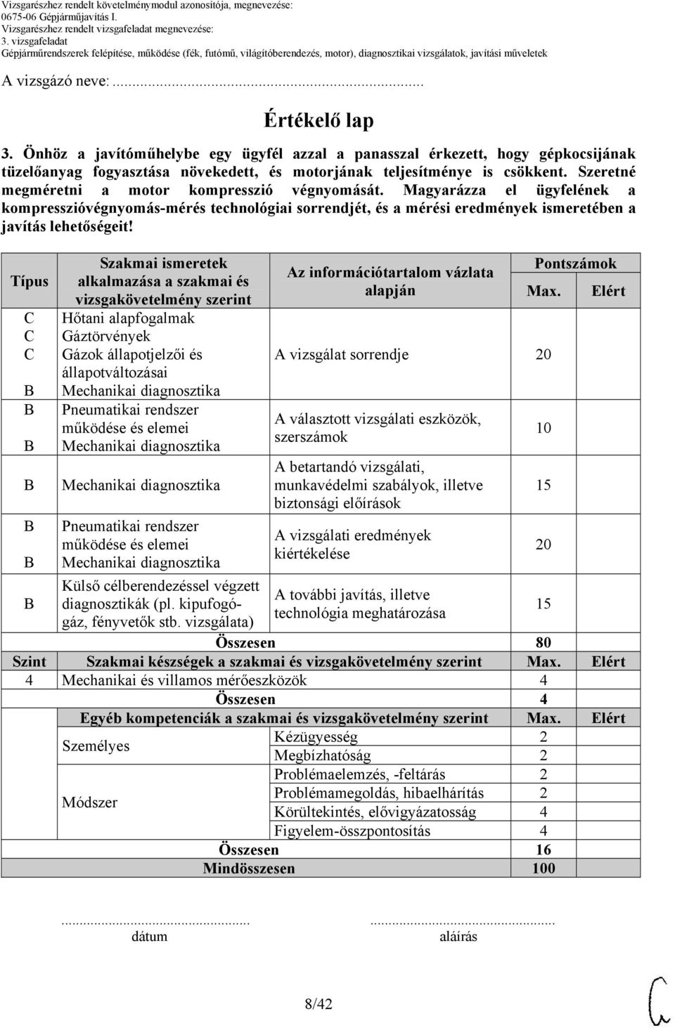 Típus Szakmai ismeretek alkalmazása a szakmai és vizsgakövetelmény szerint Hőtani alapfogalmak Gáztörvények Gázok állapotjelzői és állapotváltozásai Mechanikai diagnosztika Pneumatikai rendszer