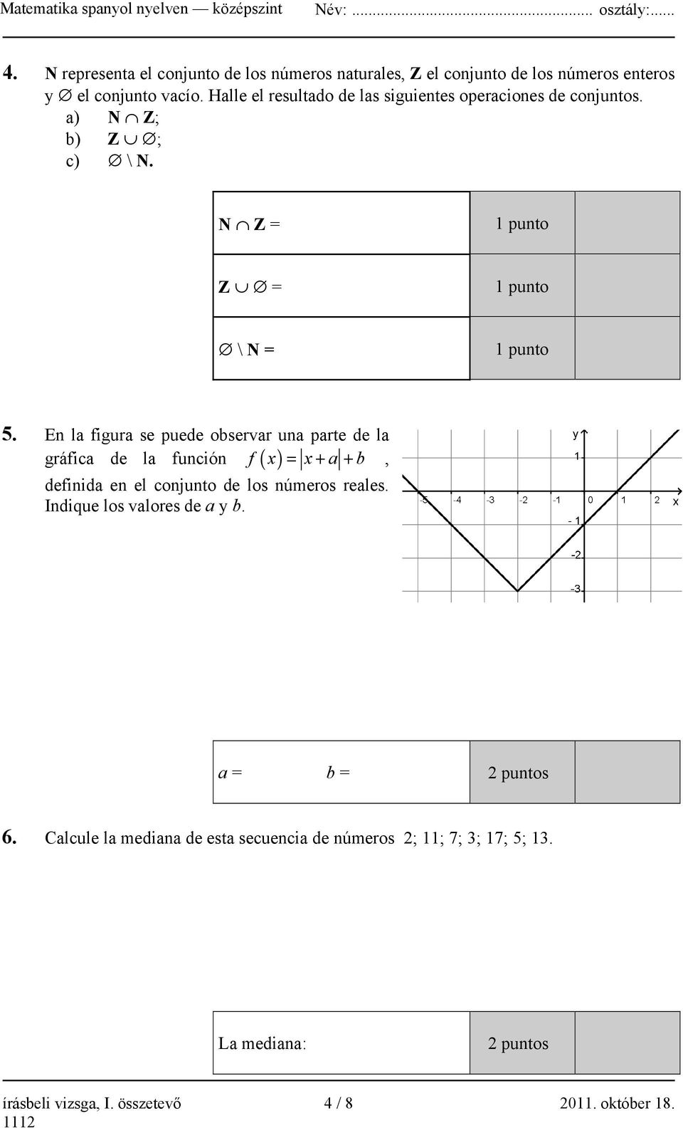 En la figura se puede observar una parte de la gráfica de la función f ( x) = x+ a + b, definida en el conjunto de los números reales.