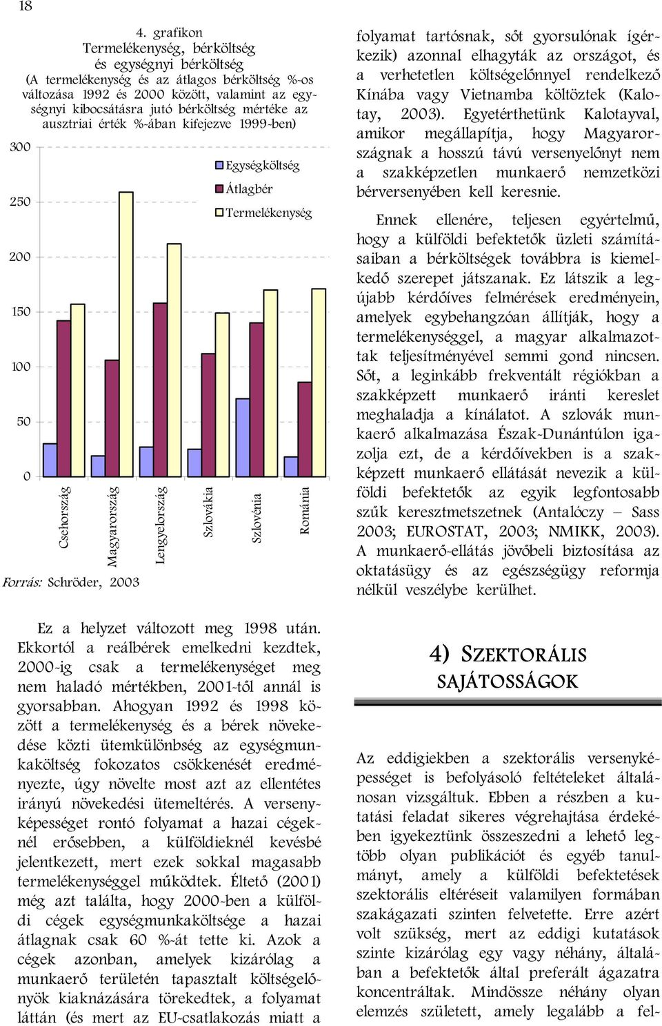 Románia Ez a helyzet változott meg 1998 után. Ekkortól a reálbérek emelkedni kezdtek, 2000-ig csak a termelékenységet meg nem haladó mértékben, 2001-től annál is gyorsabban.