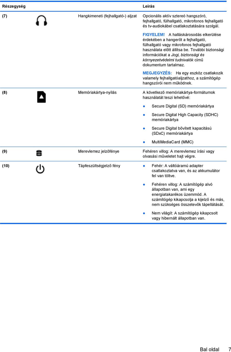 További biztonsági információkat a Jogi, biztonsági és környezetvédelmi tudnivalók című dokumentum tartalmaz.