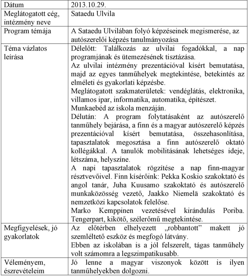 fogadókkal, a nap leírása programjának és ütemezésének tisztázása.