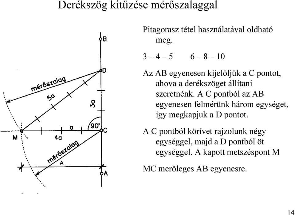 A C pontból az AB egyenesen felmérünk három egységet, így megkapjuk a D pontot.