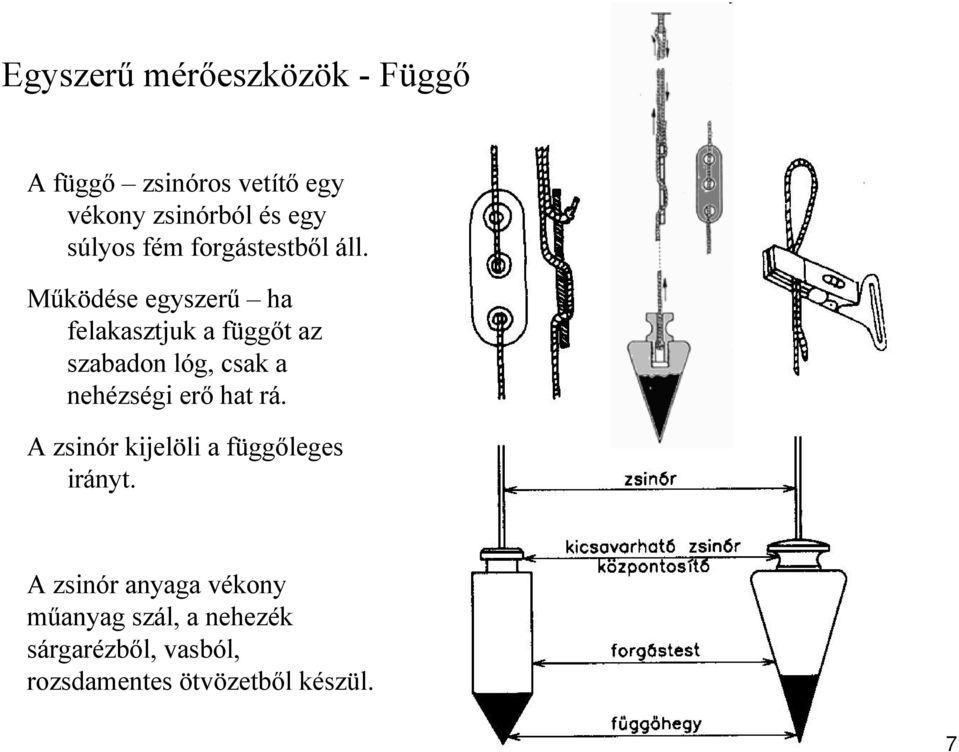 Működése egyszerű ha felakasztjuk a függőt az szabadon lóg, csak a nehézségi erő hat