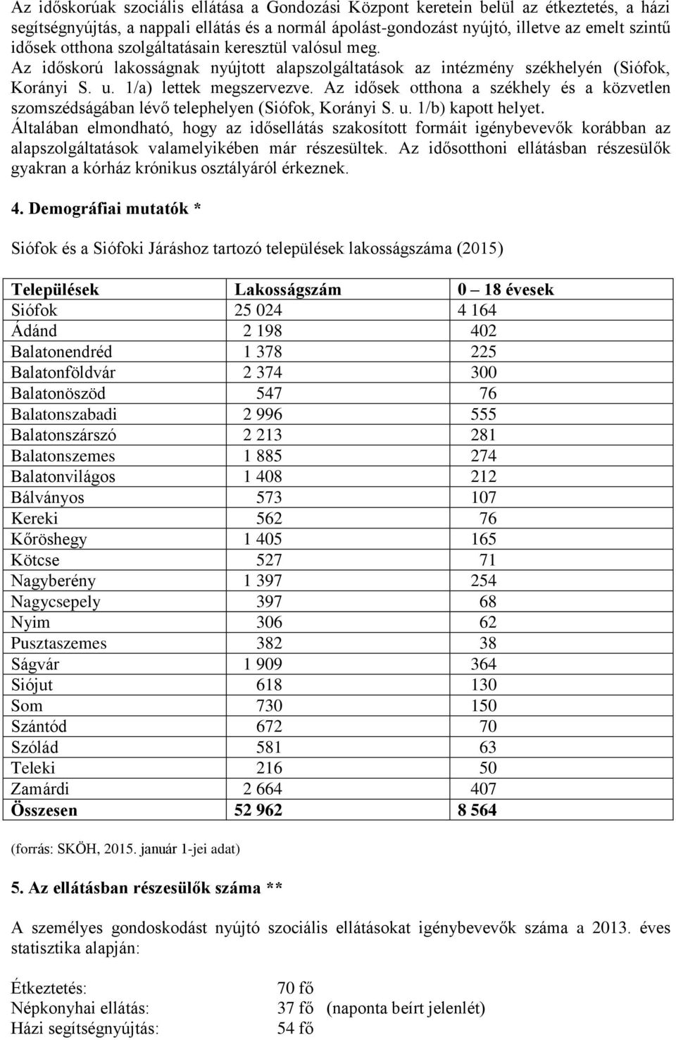 Az idősek otthona a székhely és a közvetlen szomszédságában lévő telephelyen (Siófok, Korányi S. u. 1/b) kapott helyet.