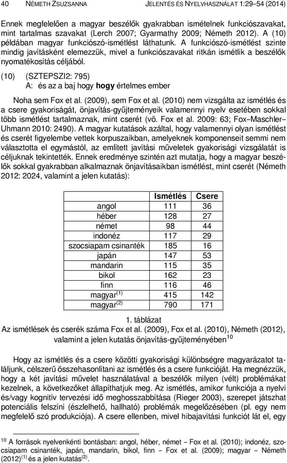 (10) (SZTEPSZI2: 795) A: és az a baj hogy hogy értelmes ember Noha sem Fox et al. (2009), sem Fox et al.