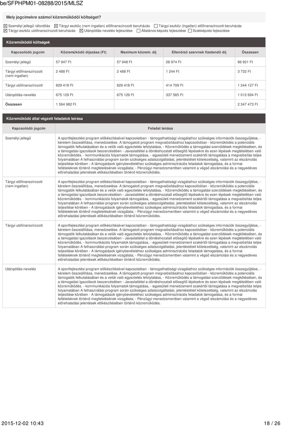 fejlesztése Általános képzés fejlesztése Szakképzés fejlesztése Közreműködői költségek Kapcsolódó jogcím Közreműködő díjazása (Ft) Maximum közrem.