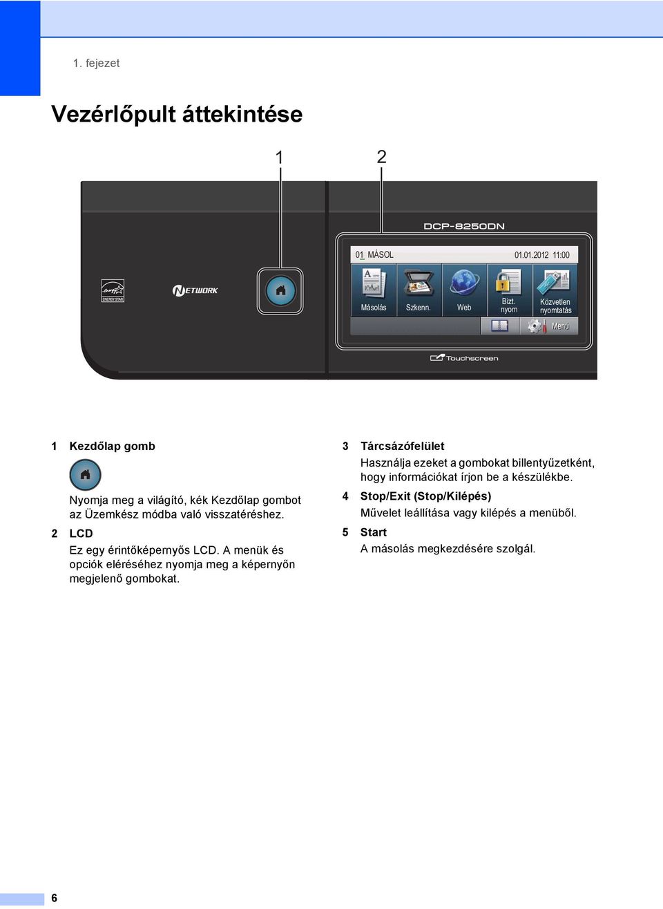 2 LCD Ez egy érintőképernyős LCD. A menük és opciók eléréséhez nyomja meg a képernyőn megjelenő gombokat.