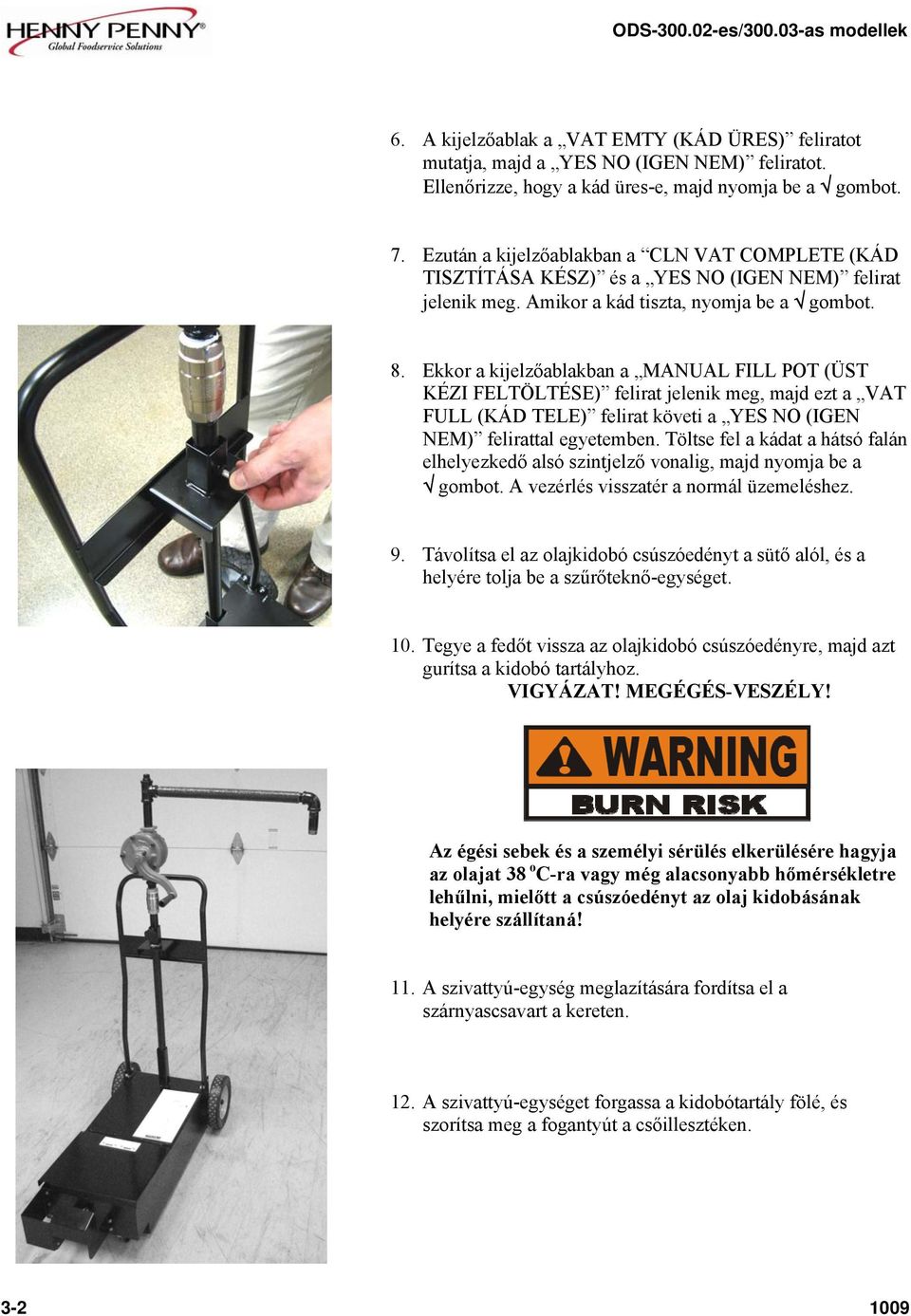 Ekkor a kijelzőablakban a MANUAL FILL POT (ÜST KÉZI FELTÖLTÉSE) felirat jelenik meg, majd ezt a VAT FULL (KÁD TELE) felirat követi a YES NO (IGEN NEM) felirattal egyetemben.