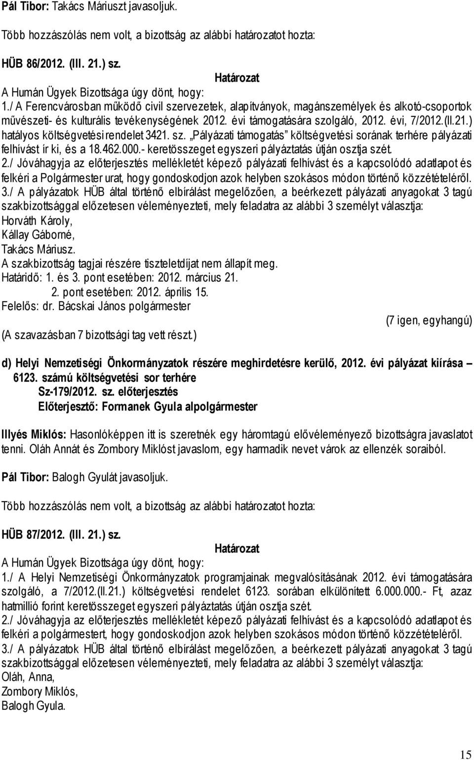 ) hatályos költségvetési rendelet 3421. sz. Pályázati támogatás költségvetési sorának terhére pályázati felhívást ír ki, és a 18.462.000.- keretösszeget egyszeri pályáztatás útján osztja szét. 2.