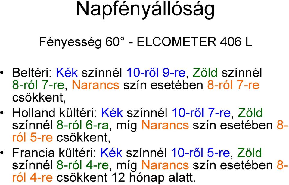 színnél 8-ról 6-ra, míg Narancs szín esetében 8- ról 5-re csökkent, Francia kültéri: Kék