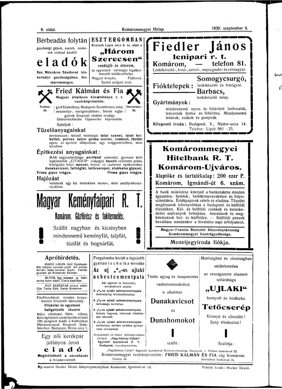 Fried Kálmán Fi Mgyr áltlános kőszénbány vezérképviselete. r. t. Fjborok.