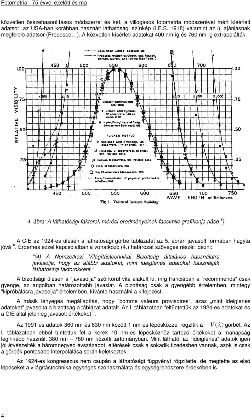 A CIE az 1924-es ülésén a láthatósági görbe táblázatát az 5. ábrán javasolt formában hagyta jóvá 10. Érdemes ezzel kapcsolatban a vonatkozó (4.