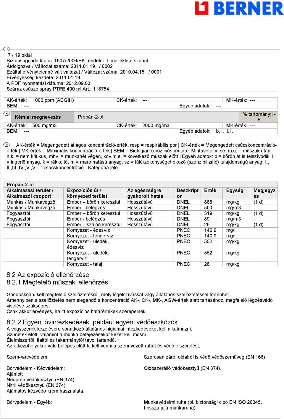 ÁK-érték = Megengedett átlagos koncentráció-érték, resp = respirábilis por CK-érték = Megengedett csúcskoncentrációérték MK-érték = Maximális koncentráció-érték BEM = Biológiai expozíciós mutató.