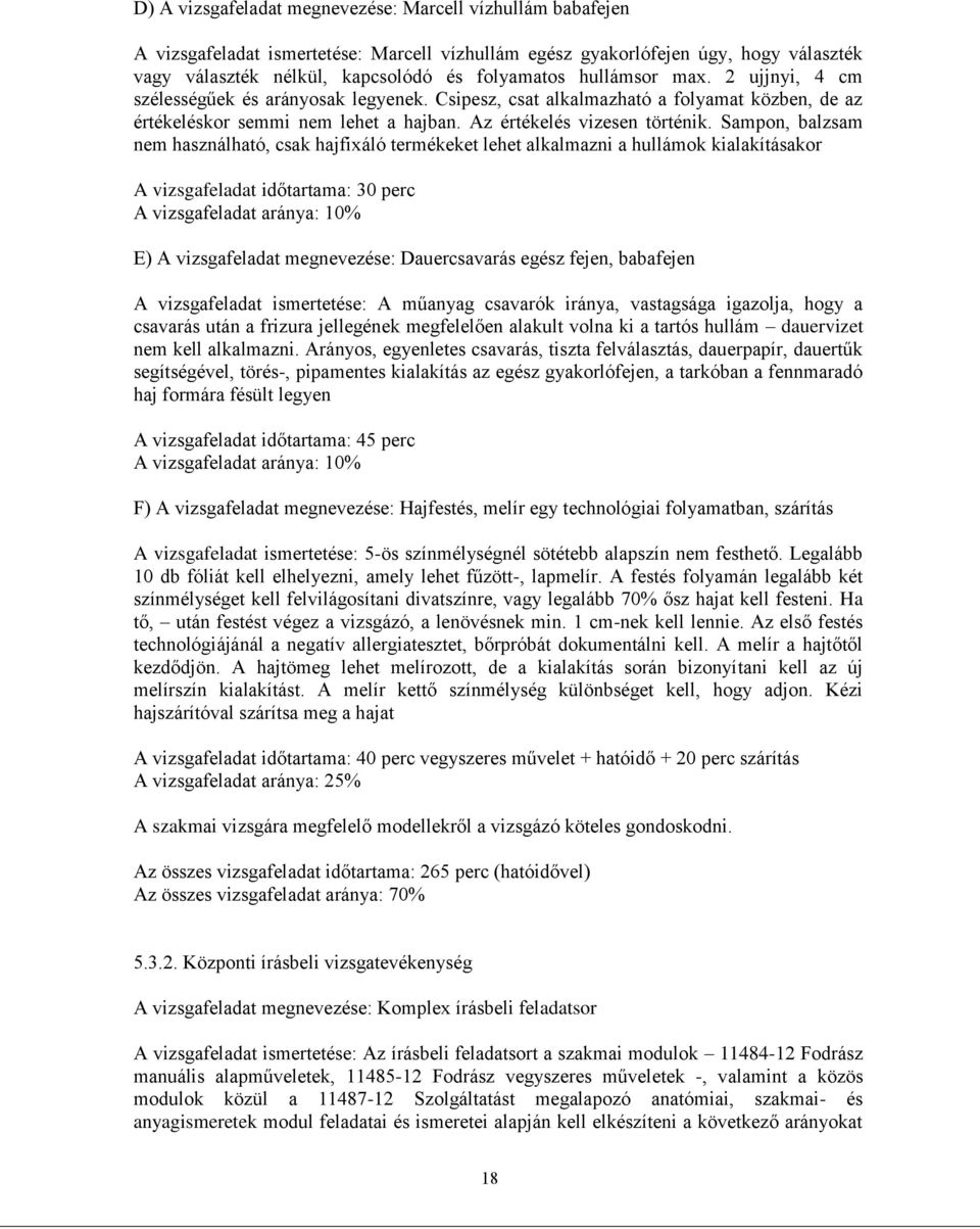 Sampon, balzsam nem használható, csak hajfixáló termékeket lehet alkalmazni a hullámok kialakításakor A vizsgafeladat időtartama: 30 perc A vizsgafeladat aránya: 10% E) A vizsgafeladat megnevezése: