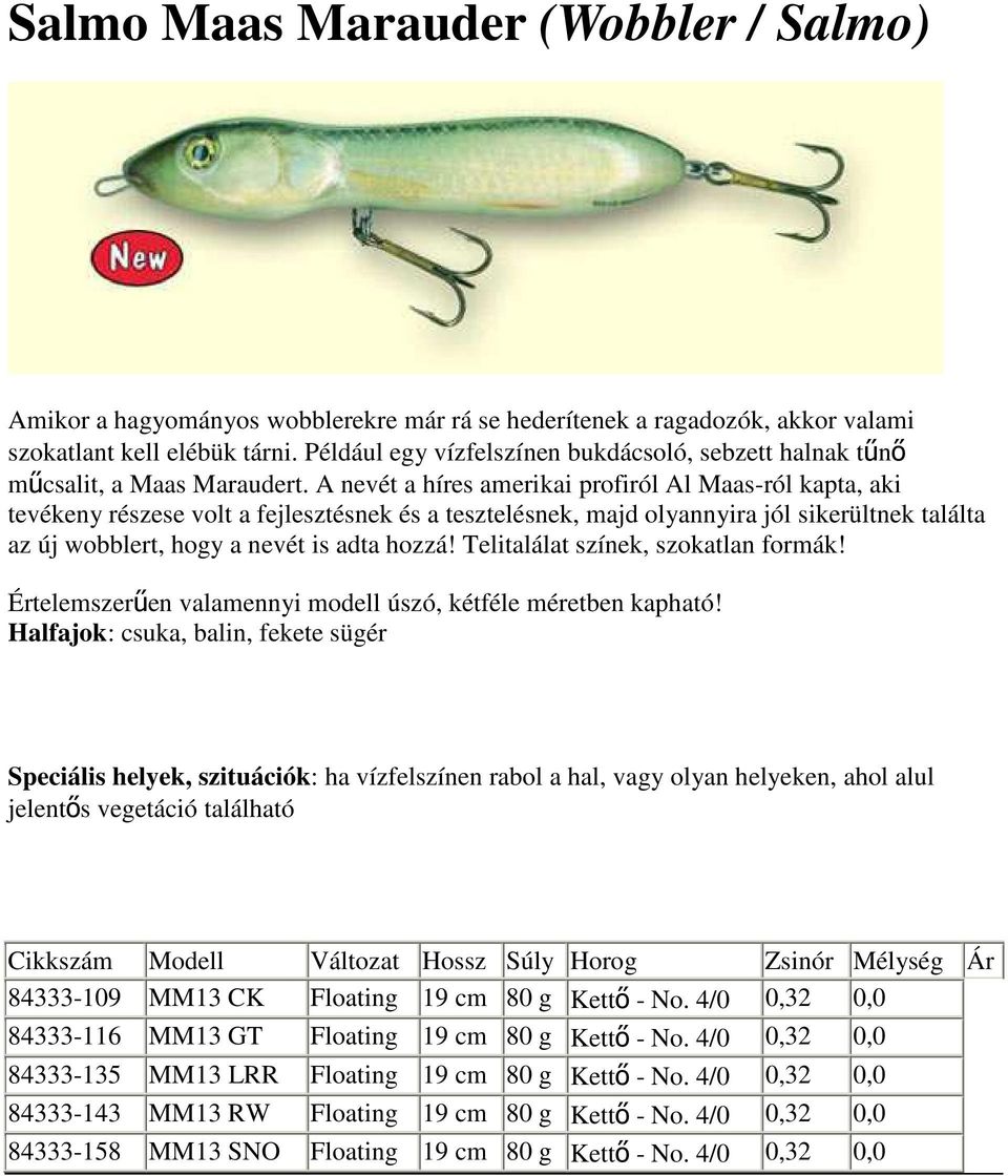 A nevét a híres amerikai profiról Al Maas-ról kapta, aki tevékeny részese volt a fejlesztésnek és a tesztelésnek, majd olyannyira jól sikerültnek találta az új wobblert, hogy a nevét is adta hozzá!