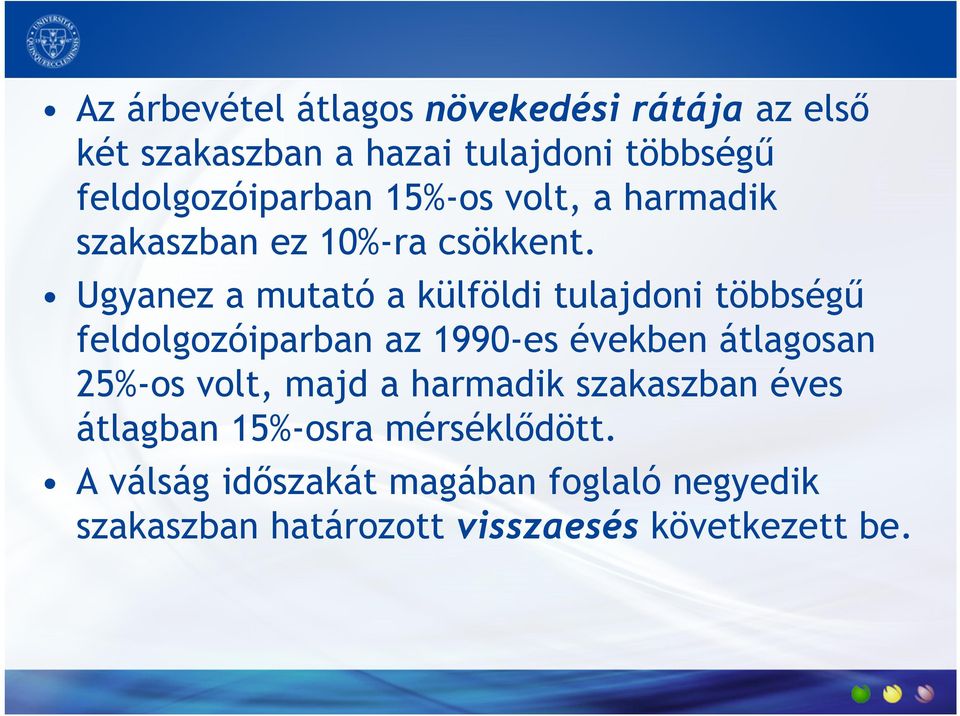 Ugyanez a mutató a külföldi tulajdoni többségű feldolgozóiparban az 1990-es években átlagosan 25%-os volt,