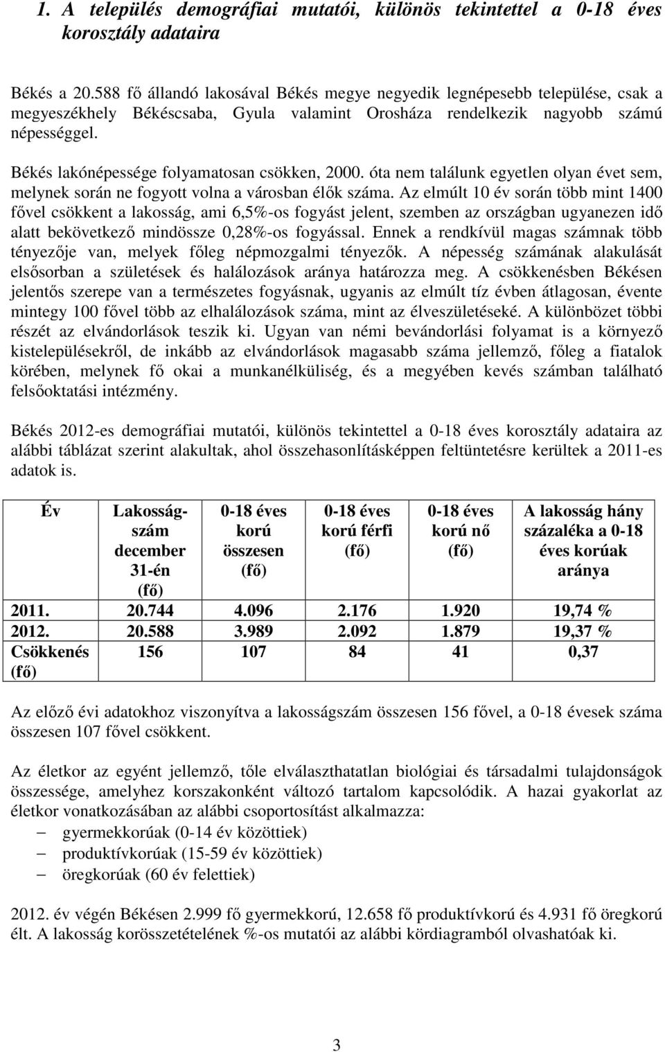 Békés lakónépessége folyamatosan csökken, 2000. óta nem találunk egyetlen olyan évet sem, melynek során ne fogyott volna a városban élők száma.