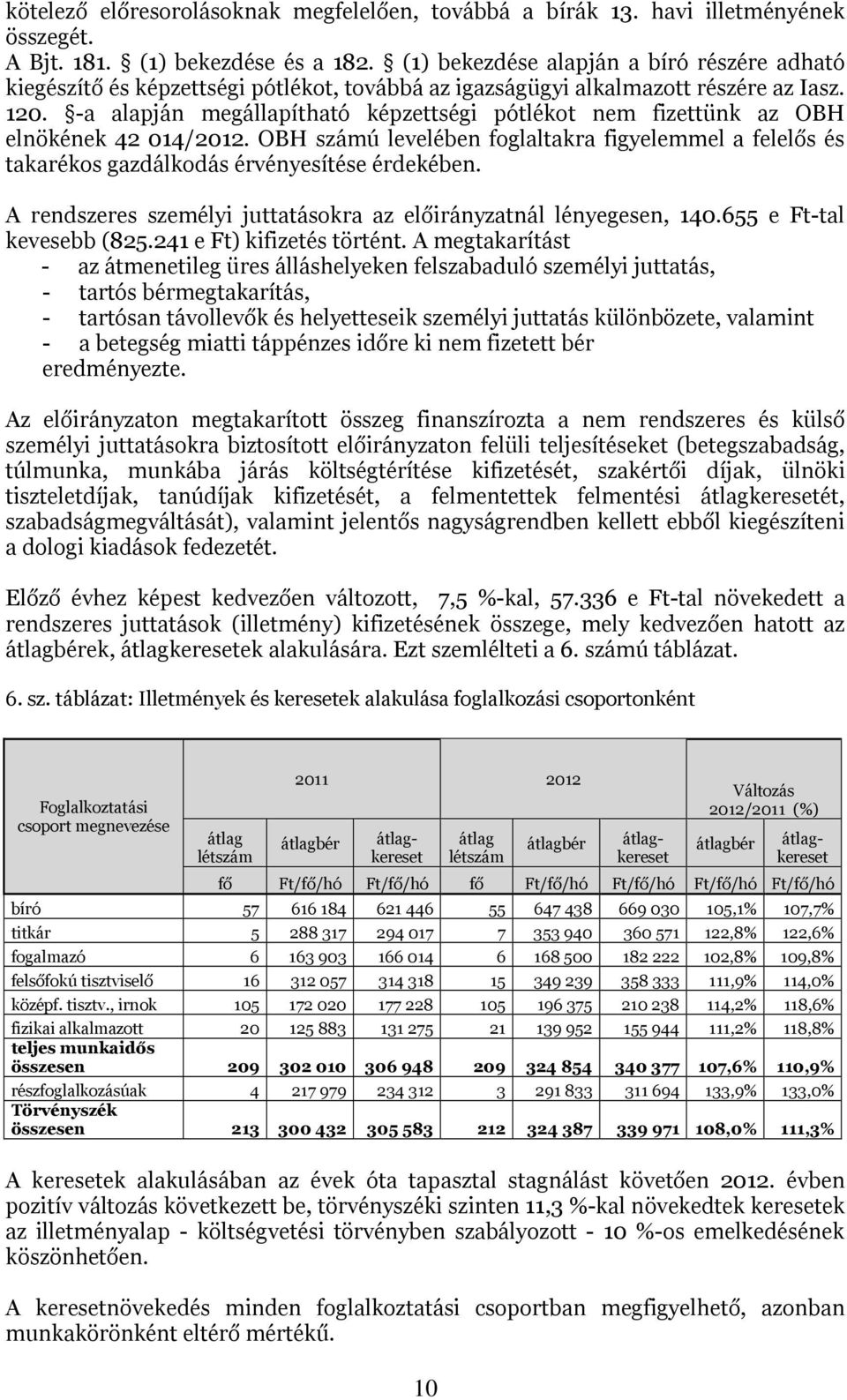 -a alapján megállapítható képzettségi pótlékot nem fizettünk az OBH elnökének 42 014/2012. OBH számú levelében foglaltakra figyelemmel a felelős és takarékos gazdálkodás érvényesítése érdekében.