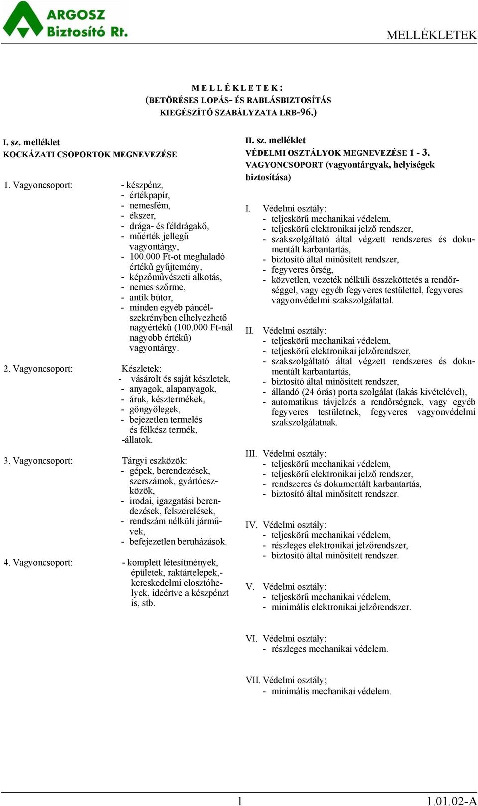 000 Ft-ot meghaladó értékű gyűjtemény, - képzőművészeti alkotás, - nemes szőrme, - antik bútor, - minden egyéb páncélszekrényben elhelyezhető nagyértékű (100.000 Ft-nál nagyobb értékű) vagyontárgy. 2.