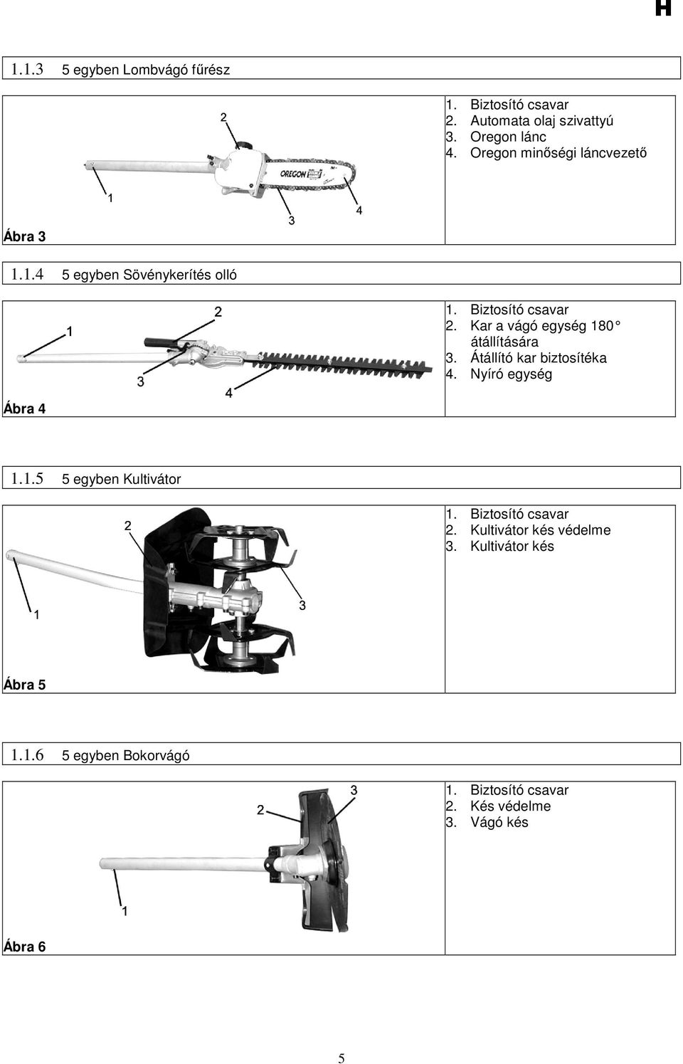 Kar a vágó egység 180 átállítására 3. Átállító kar biztosítéka 4. Nyíró egység Ábra 4 1.1.5 5 egyben Kultivátor 1.