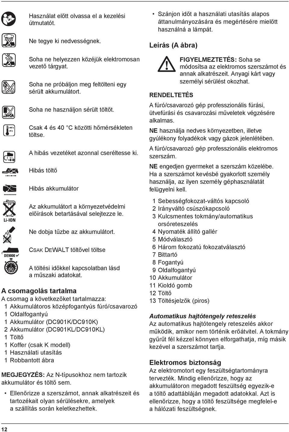 Hibás töltő Hibás akkumulátor Az akkumulátort a környezetvédelmi előírások betartásával selejtezze le. Ne dobja tűzbe az akkumulátort.