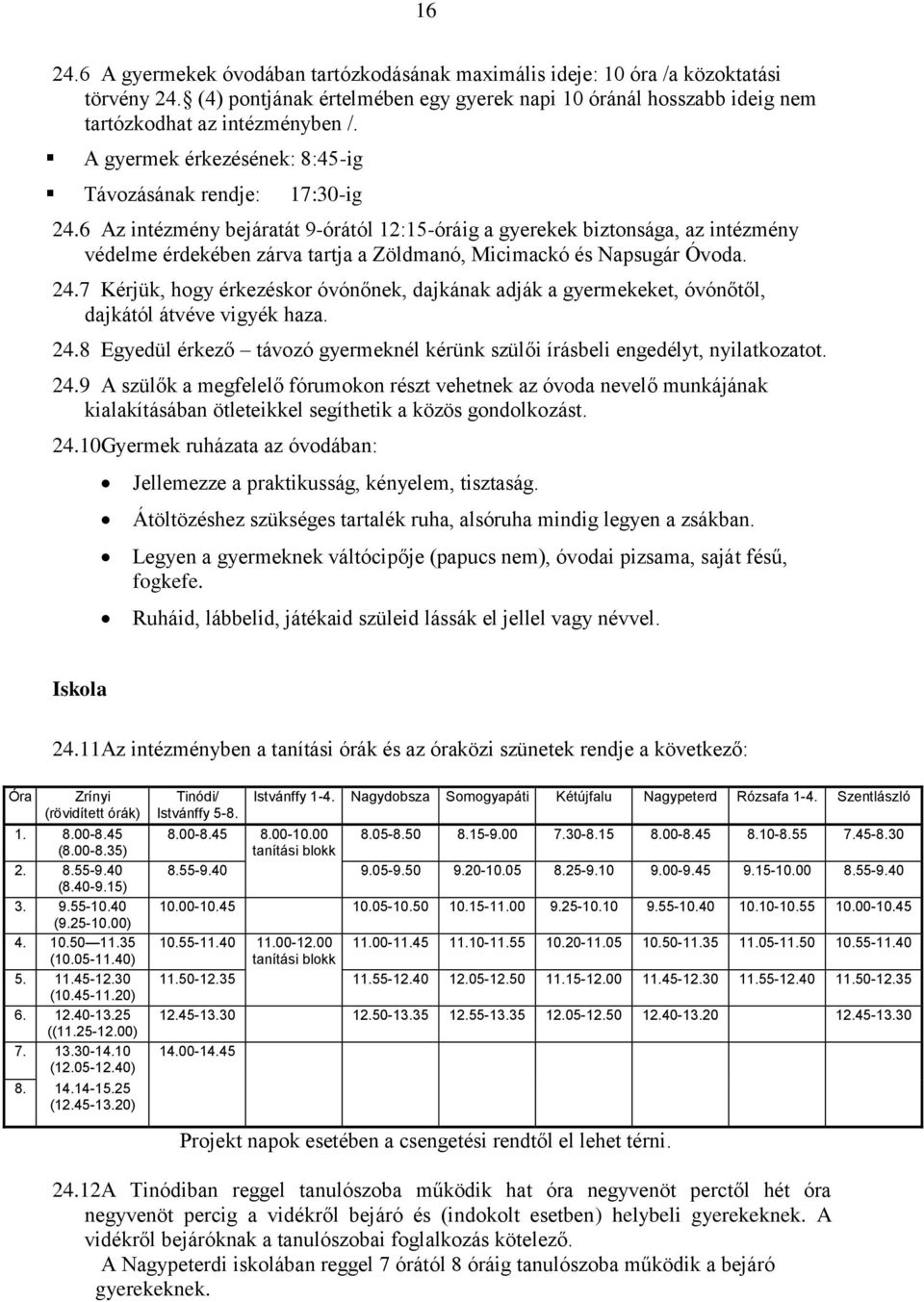 6 Az intézmény bejáratát 9-órától 12:15-óráig a gyerekek biztonsága, az intézmény védelme érdekében zárva tartja a Zöldmanó, Micimackó és Napsugár Óvoda. 24.