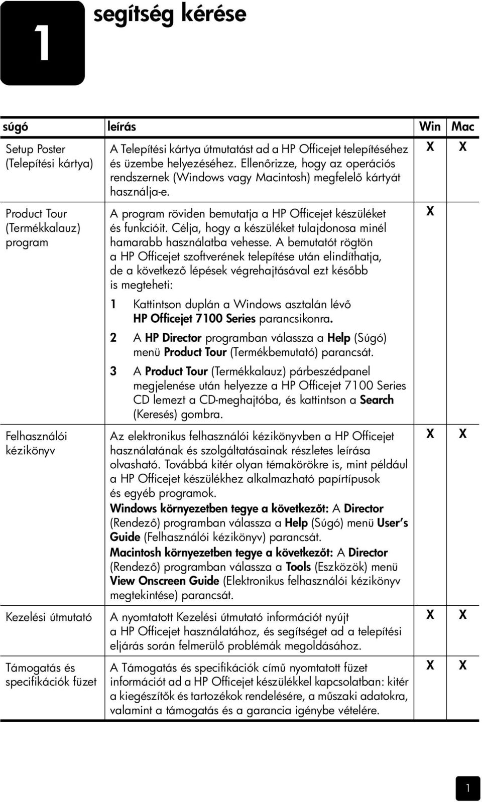 X X Product Tour (Termékkalauz) program Felhasználói kézikönyv Kezelési útmutató Támogatás és specifikációk füzet A program röviden bemutatja a HP Officejet készüléket és funkcióit.