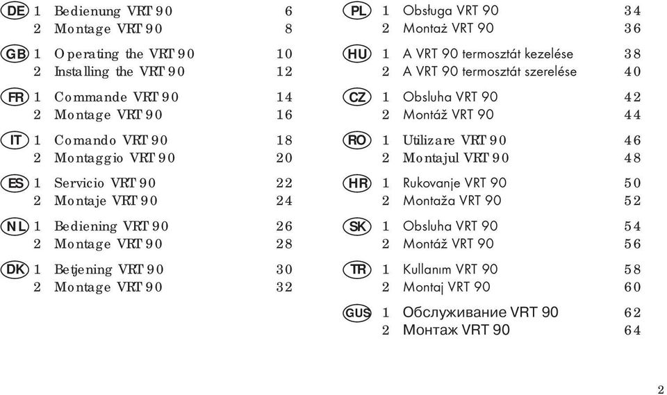 GUS Obsługa VRT 0 Montaż VRT 0 A VRT 0 termosztát kezelése A VRT 0 termosztát szerelése 0 Obsluha VRT 0 Montáž VRT 0 Utilizare VRT 0