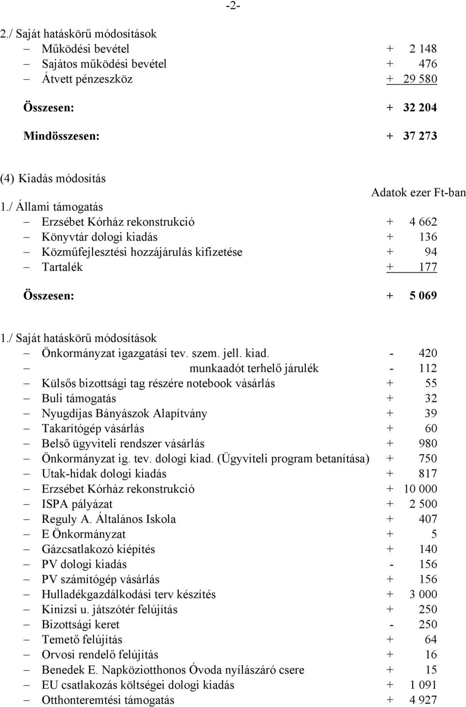 / Saját hatáskörű módosítások Önkormányzat igazgatási tev. szem. jell. kiad.