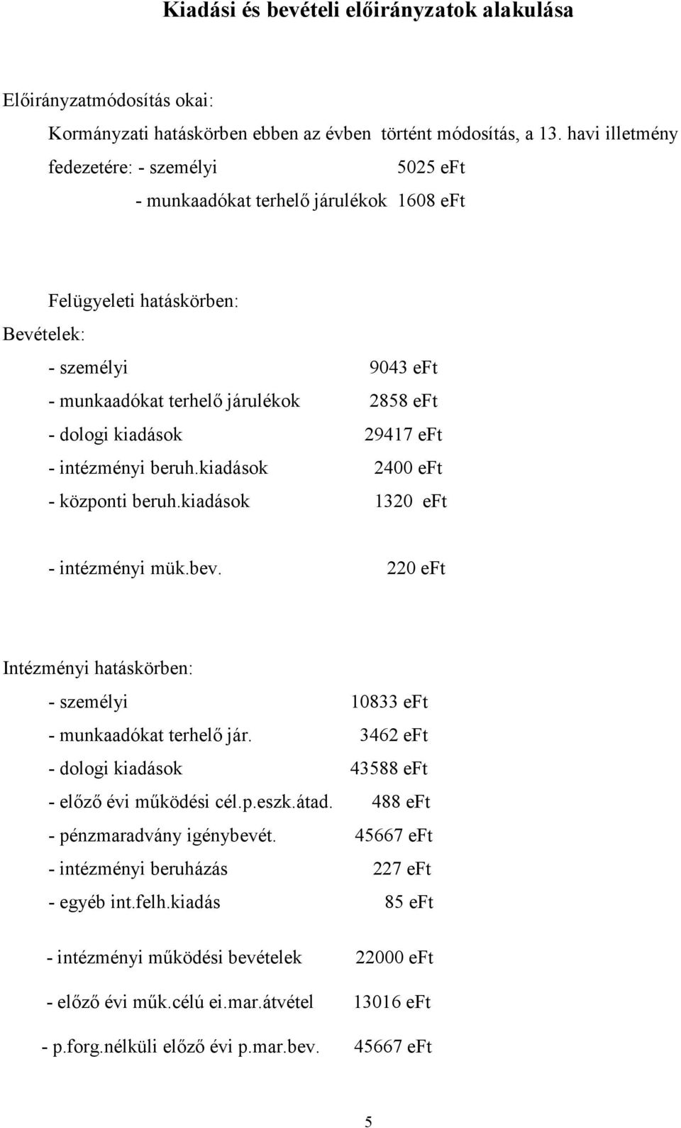 kiadások 29417 eft - intézményi beruh.kiadások 2400 eft - központi beruh.kiadások 1320 eft - intézményi mük.bev. 220 eft Intézményi hatáskörben: - személyi 10833 eft - munkaadókat terhelı jár.