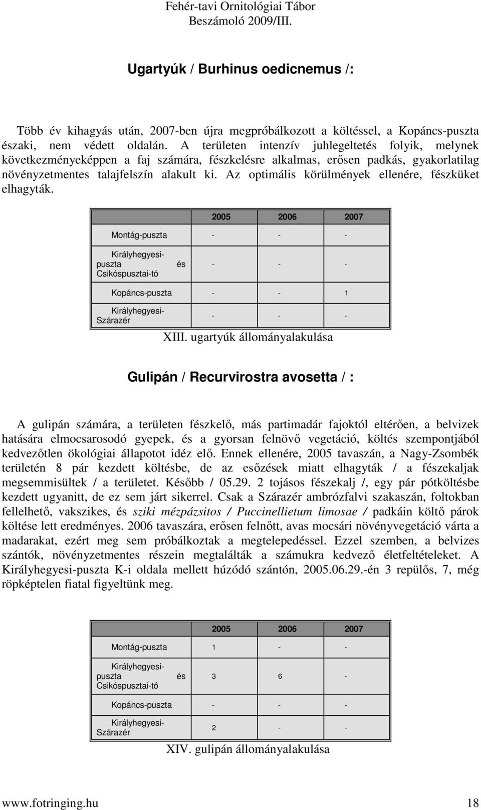 Az optimális körülmények ellenére, fzküket elhagyták. Montág-puszta Kopáncs-puszta - - 1 XIII.