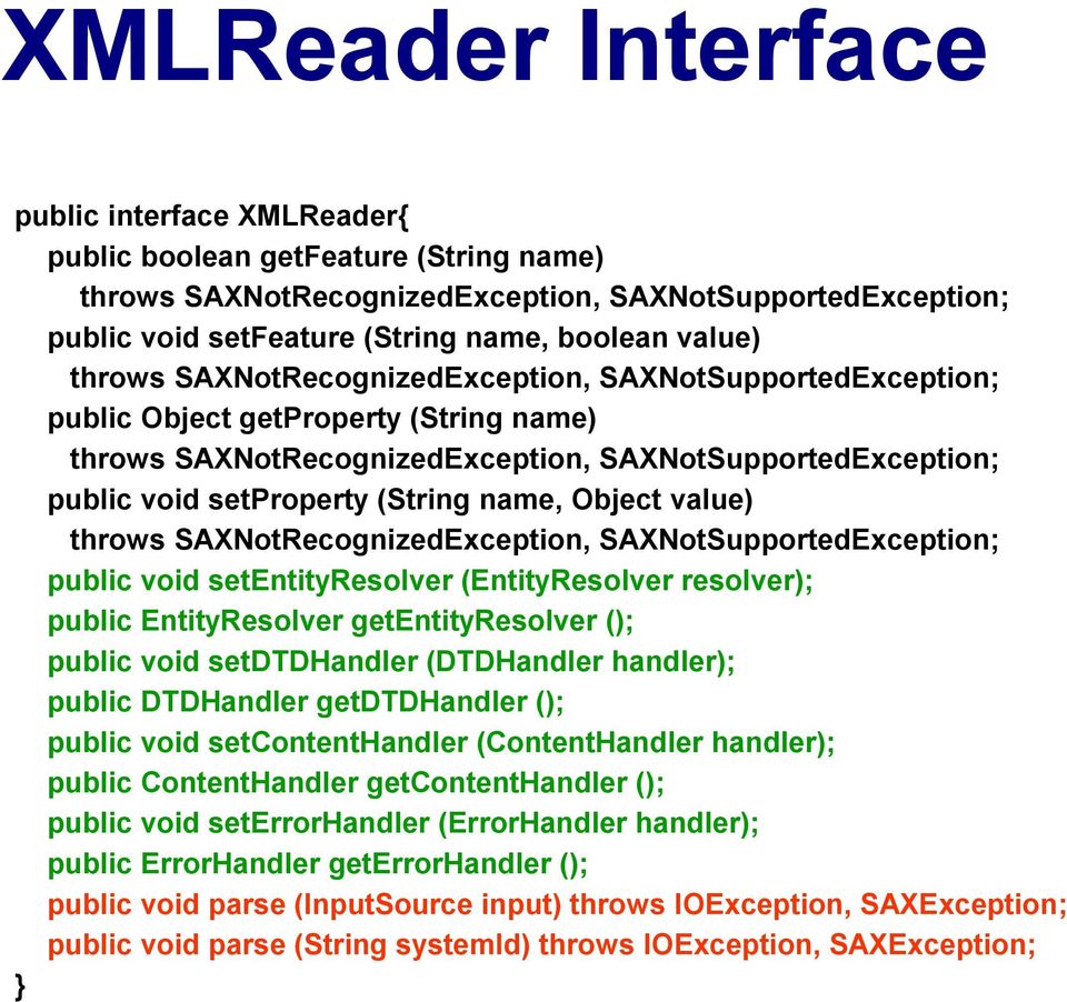 Object value) throws SAXNotRecognizedException, SAXNotSupportedException; public void setentityresolver (EntityResolver resolver); public EntityResolver getentityresolver (); public void