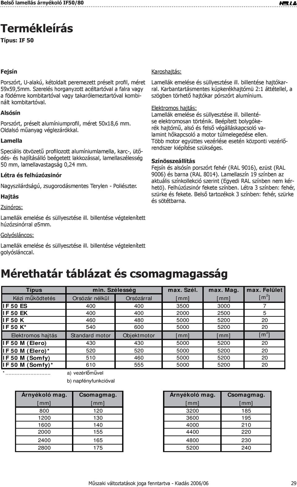 Oldalsó műanyag véglezárókkal. Lamella Speciális ötvözetű profilozott alumíniumlamella, karc-, ütődés- és hajlításálló beégetett lakkozással, lamellaszélesség 50 mm, lamellavastagság 0,24 mm.