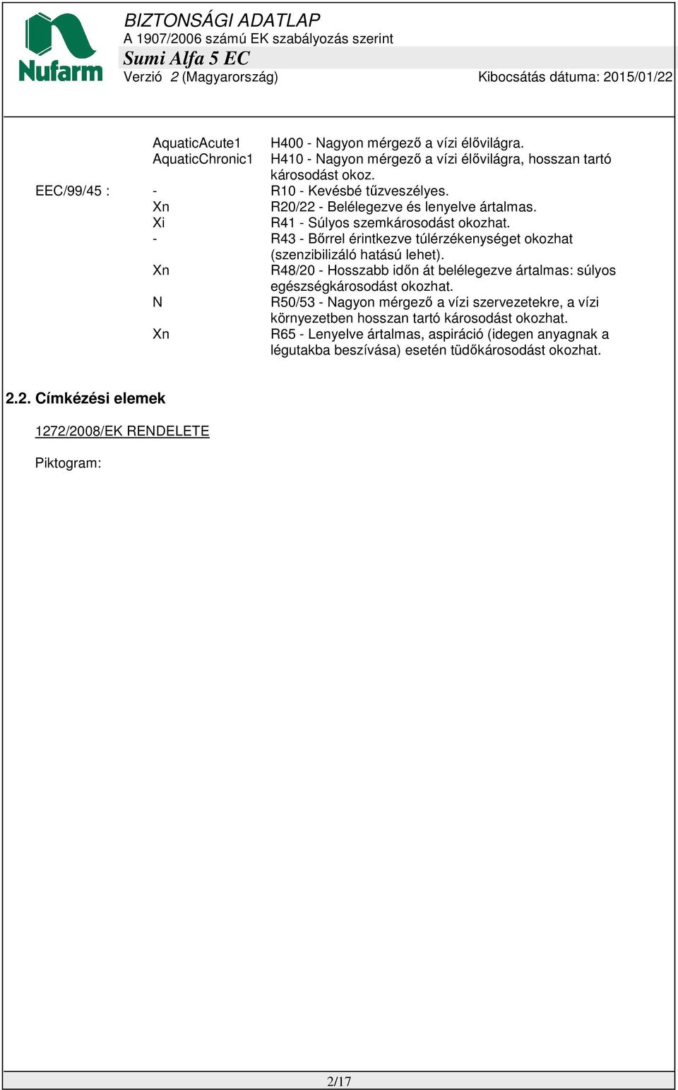 - R43 - Bőrrel érintkezve túlérzékenységet okozhat (szenzibilizáló hatású lehet). R48/20 - Hosszabb időn át belélegezve ártalmas: súlyos egészségkárosodást okozhat.