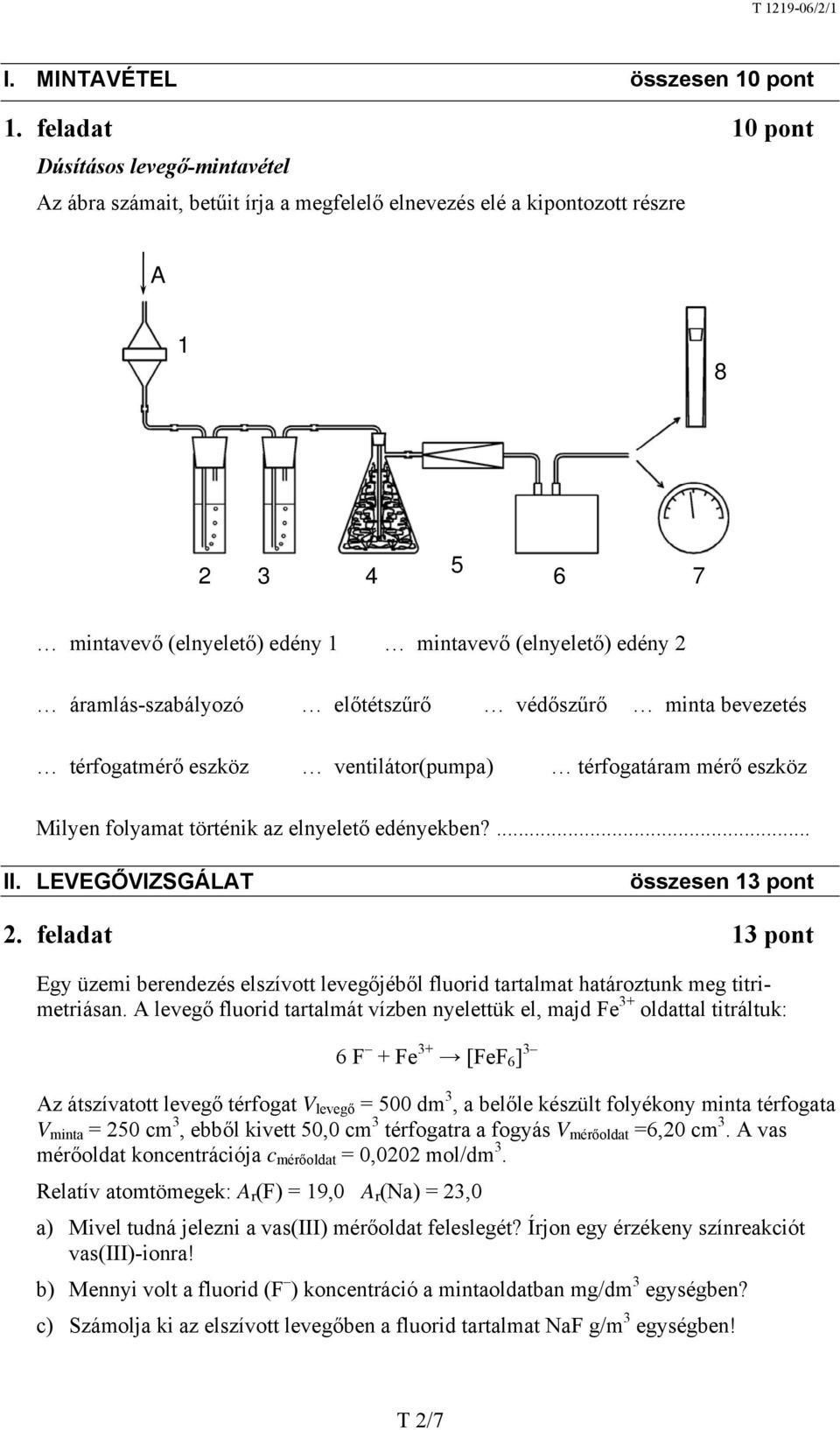 áramlás-szabályozó előtétszűrő védőszűrő minta bevezetés térfogatmérő eszköz ventilátor(pumpa) térfogatáram mérő eszköz Milyen folyamat történik az elnyelető edényekben?... II.