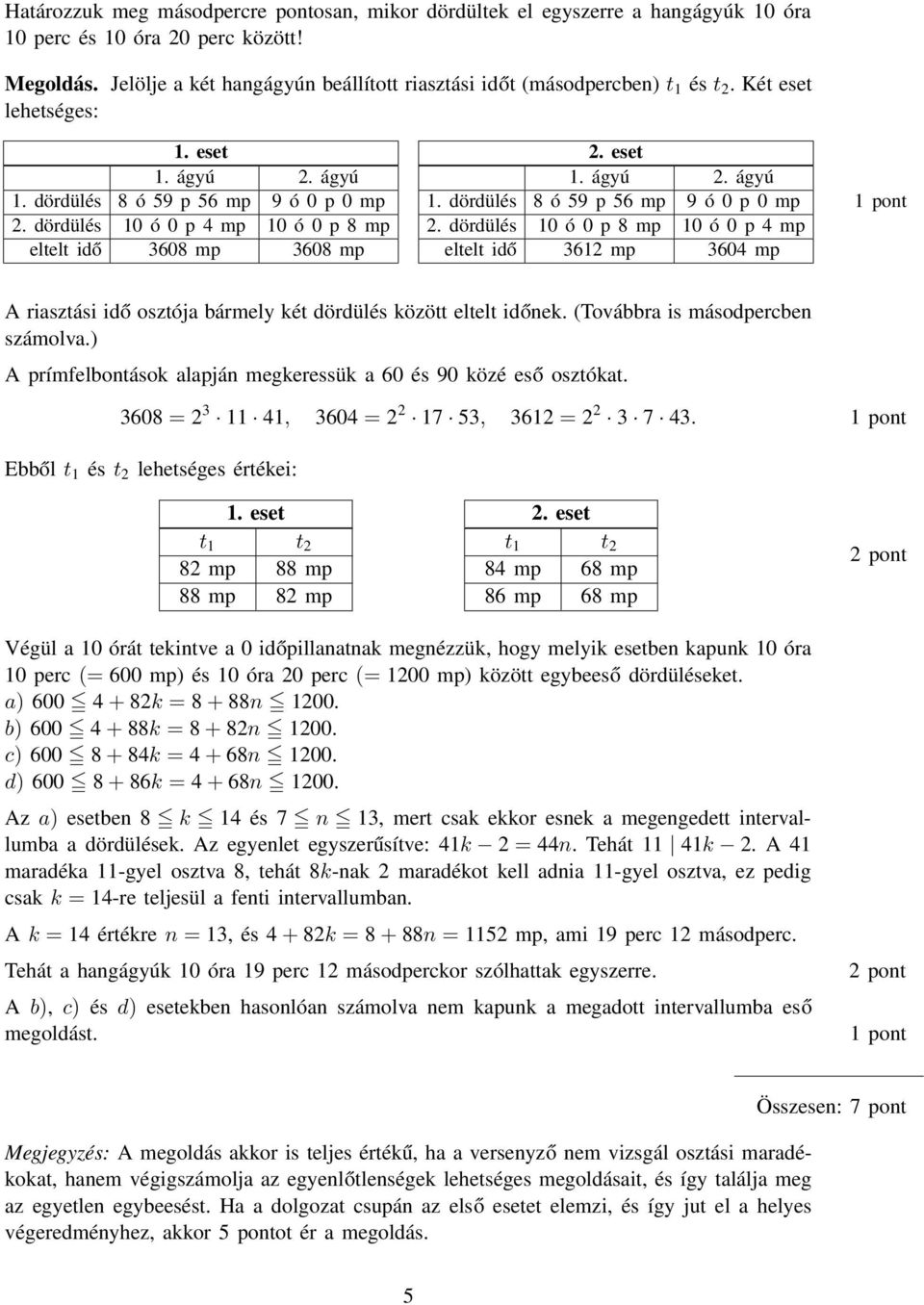 dördülés 10 ó 0 p mp 10 ó 0 p 8 mp eltelt idő 608 mp 608 mp 2. eset 1. ágyú 2. ágyú 1. dördülés 8 ó 59 p 56 mp 9 ó 0 p 0 mp 2.