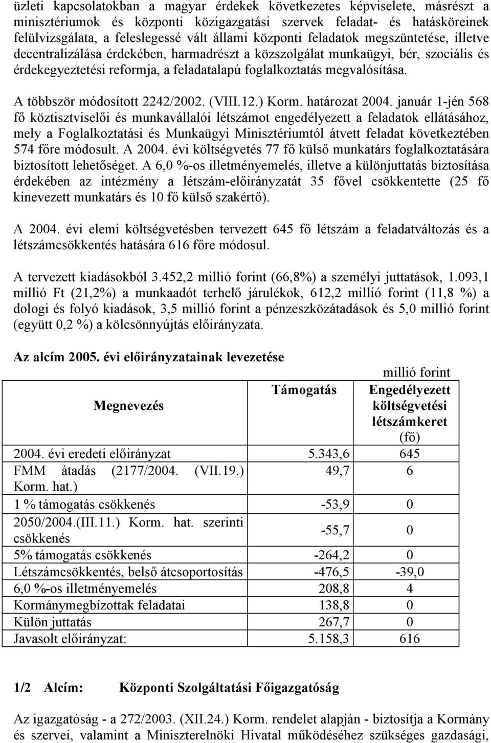 A többször módosított 2242/2002. (VIII.12.) Korm. határozat 2004.